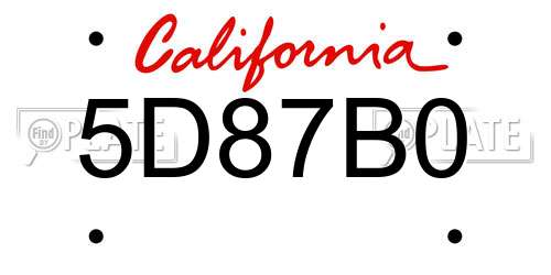 5D87B0 California License Plate