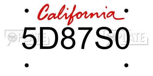 5D87S0 California License Plate