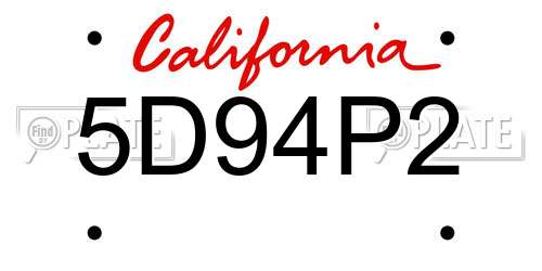 5D94P2 California License Plate