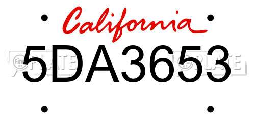 5DA3653 California License Plate