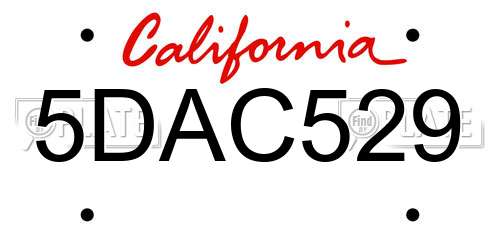 5DAC529 California License Plate
