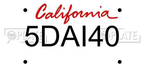 5DAI40 California License Plate