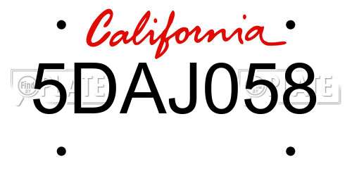 5DAJ058 California License Plate