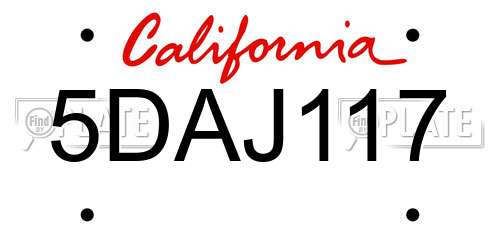 5DAJ117 California License Plate