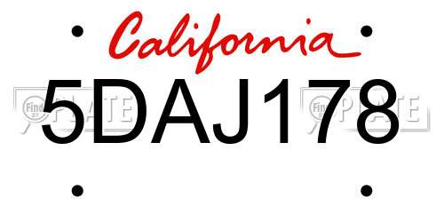 5DAJ178 California License Plate