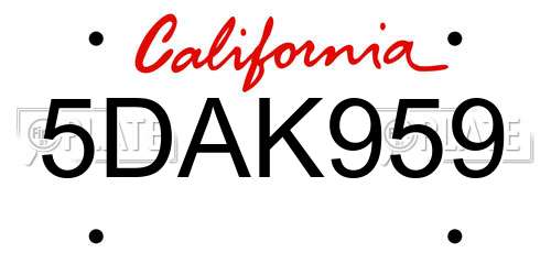 5DAK959 California License Plate
