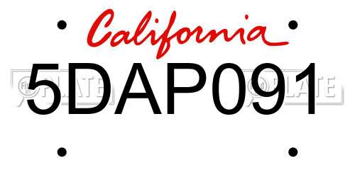 5DAP091 California License Plate