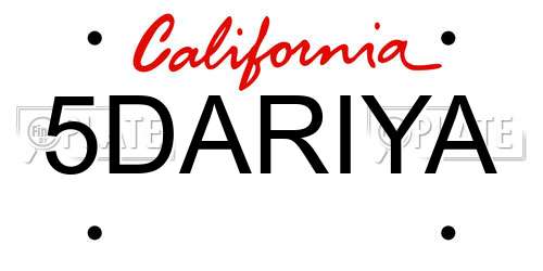 5DARIYA California License Plate