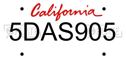 5DAS905 California License Plate