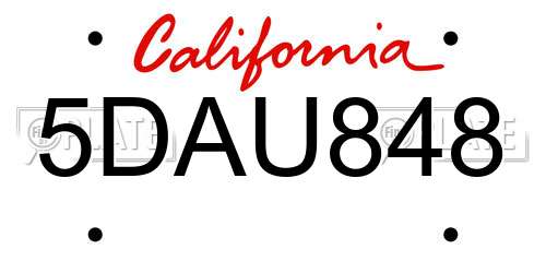 5DAU848 California License Plate