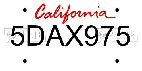 5DAX975 California License Plate