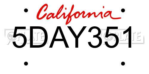 5DAY351 California License Plate