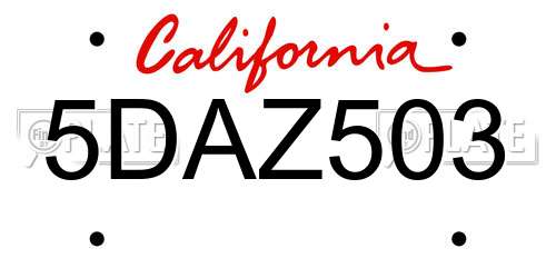 5DAZ503 California License Plate