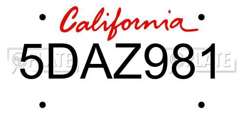 5DAZ981 California License Plate