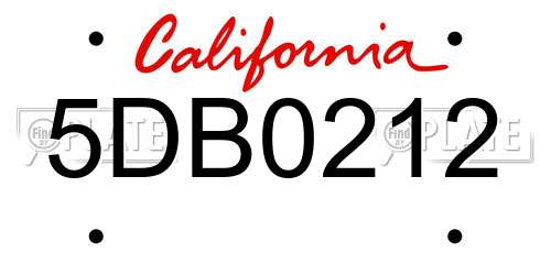5DB0212 California License Plate