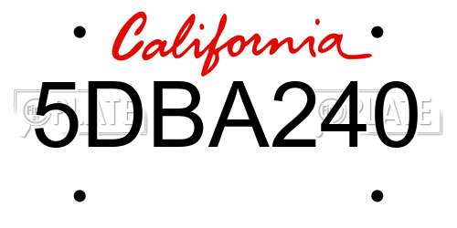 5DBA240 California License Plate
