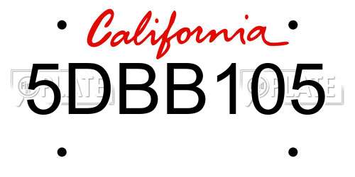 5DBB105 California License Plate