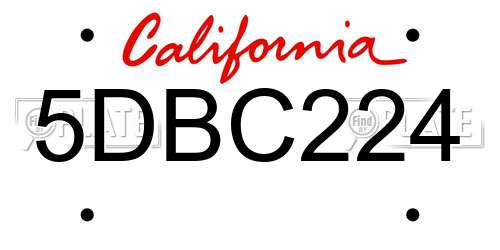 5DBC224 California License Plate