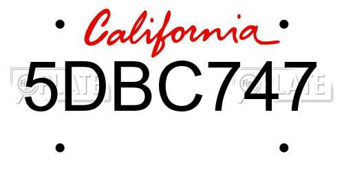 5DBC747 California License Plate