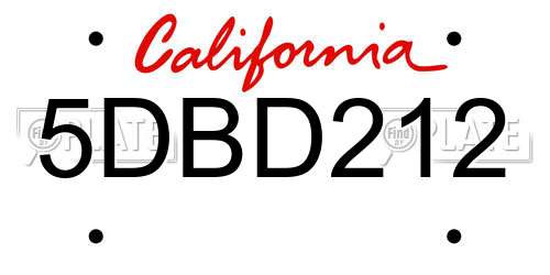 5DBD212 California License Plate