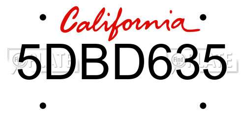 5DBD635 California License Plate