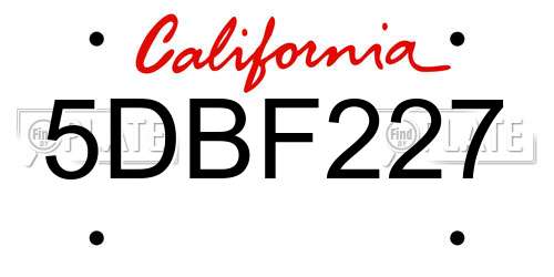 5DBF227 California License Plate
