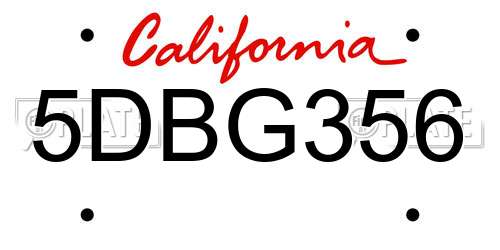 5DBG356 California License Plate