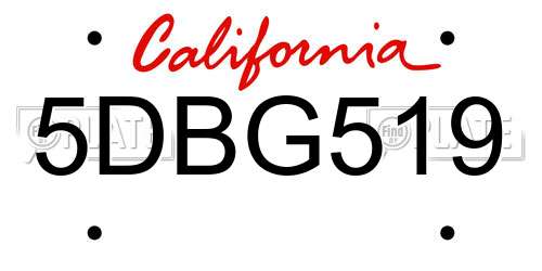 5DBG519 California License Plate