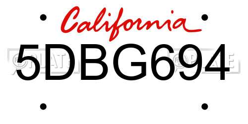 5DBG694 California License Plate