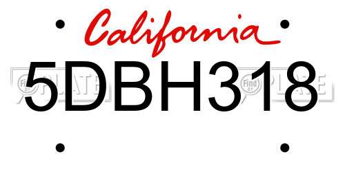 5DBH318 California License Plate