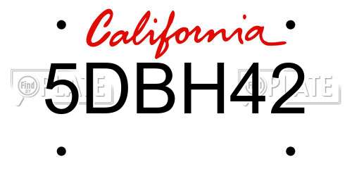 5DBH42 California License Plate