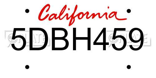 5DBH459 California License Plate