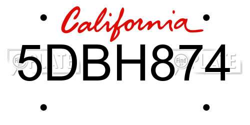 5DBH874 California License Plate
