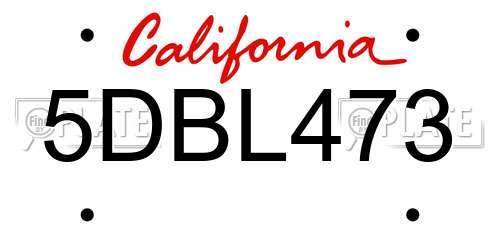 5DBL473 California License Plate