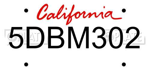 5DBM302 California License Plate