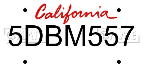 5DBM557 California License Plate