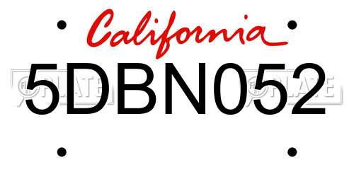 5DBN052 California License Plate