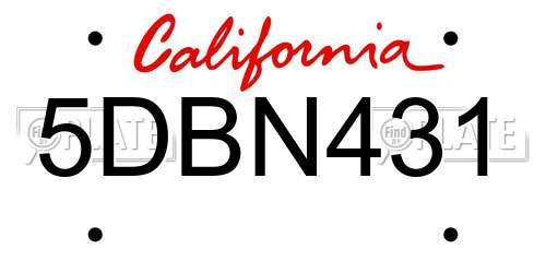 5DBN431 California License Plate