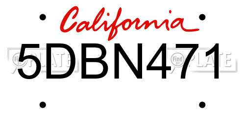 5DBN471 California License Plate