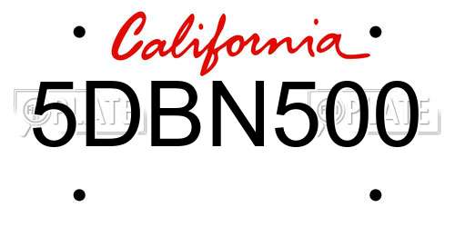 5DBN500 California License Plate