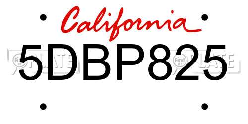 5DBP825 California License Plate