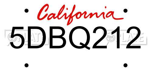 5DBQ212 California License Plate