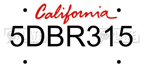 5DBR315 California License Plate