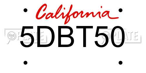 5DBT50 California License Plate