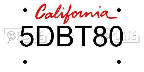 5DBT80 California License Plate