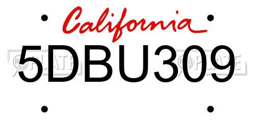 5DBU309 California License Plate