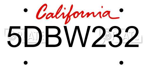 5DBW232 California License Plate
