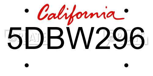 5DBW296 California License Plate