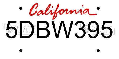 5DBW395 California License Plate