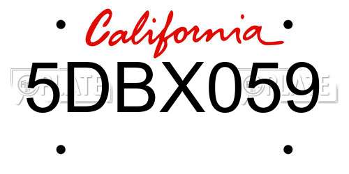 5DBX059 California License Plate